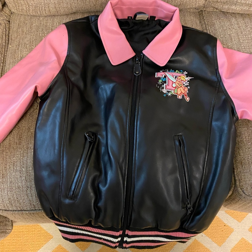 Pink and black Disney tinkerbell leather jacket
